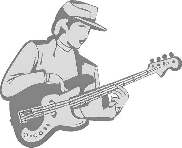 An illustration of a person playing a bass guitar.